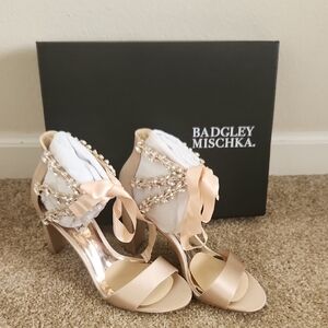 Badgley Mischka Embellished Nude Heels - 8 - Like New